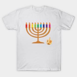 Hanukkah with menorah and wooden dreidel T-Shirt